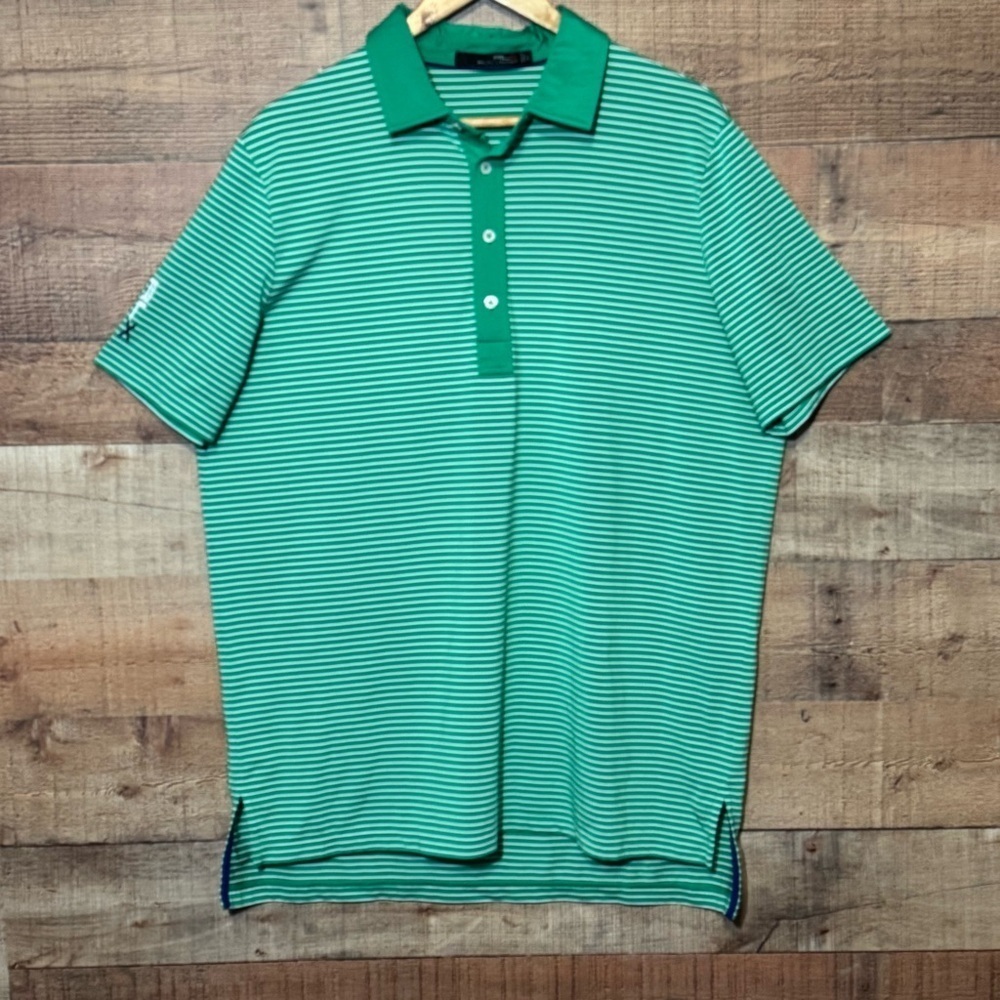 Ralph Lauren RLX Polo Shirt size Large Green Striped Short Sleeve